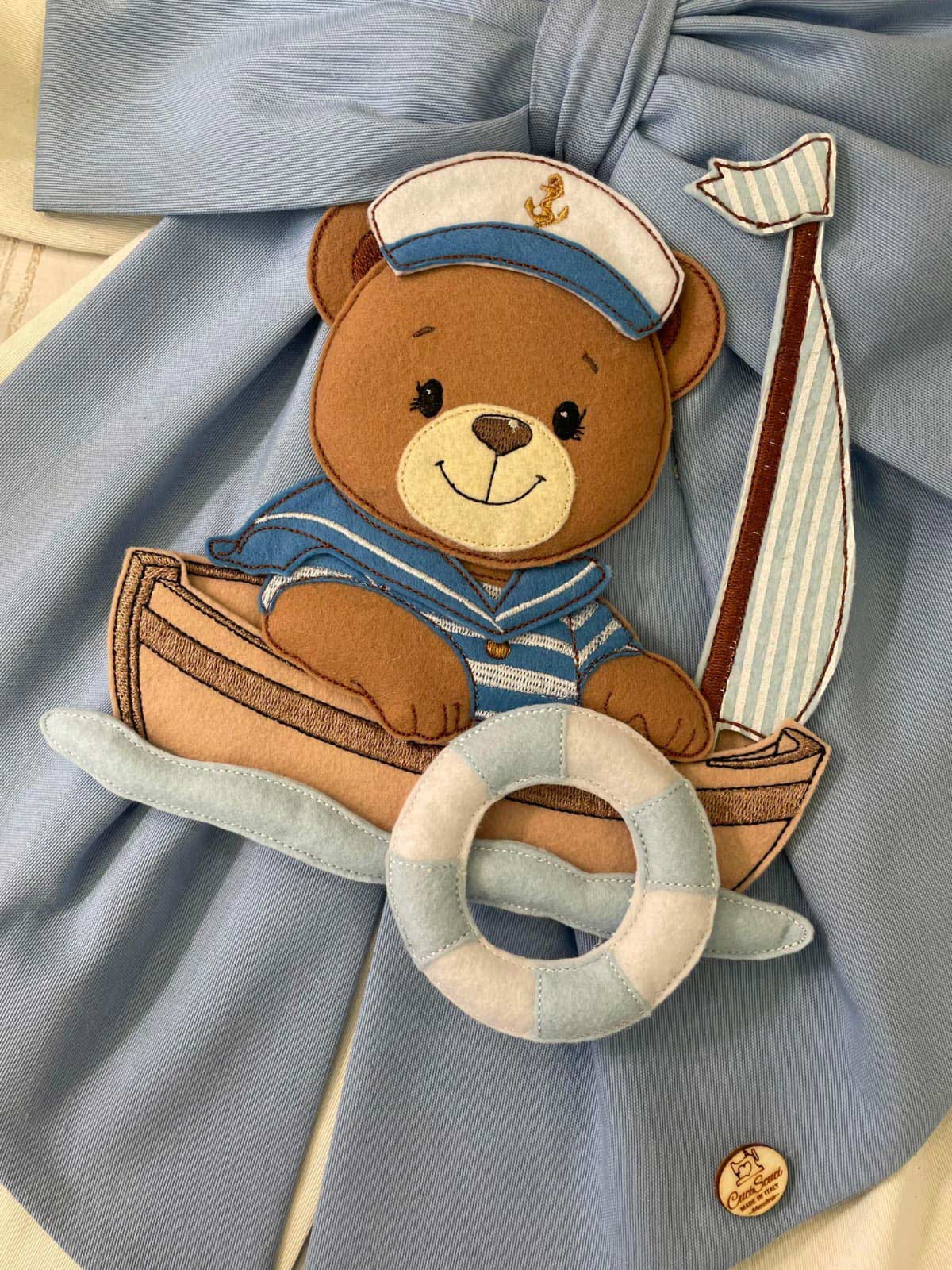 Fiocco Nascita Doppio Fiocco Azzurro e Panna con Nome in Tricotin e Orsetto Marinaio - immagine 8