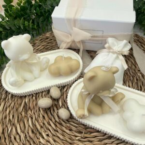 Candela Orsetto in Cera h 9 con Nuvoletta e Vassoio - Margot