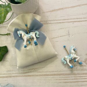 Cavallino Decorativo in Resina Celeste e Oro