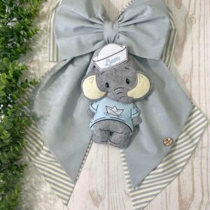 Fiocco Nascita Doppio Fiocco Nuvola con Elefante in Pannolenci