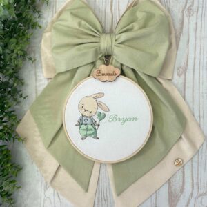 Fiocco Nascita Verde Olio e Panna con Telaio Ricamato