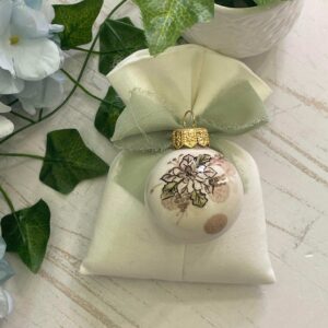 Pallina di Natale in Ceramica con Stelle di Natale Tortora/Celeste - Nonna Rosa