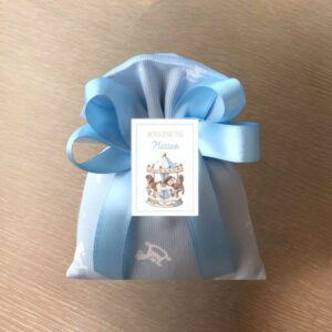 Sacchetto Sartoriale Celeste con Cavallini a Dondolo e Tag Personalizzato