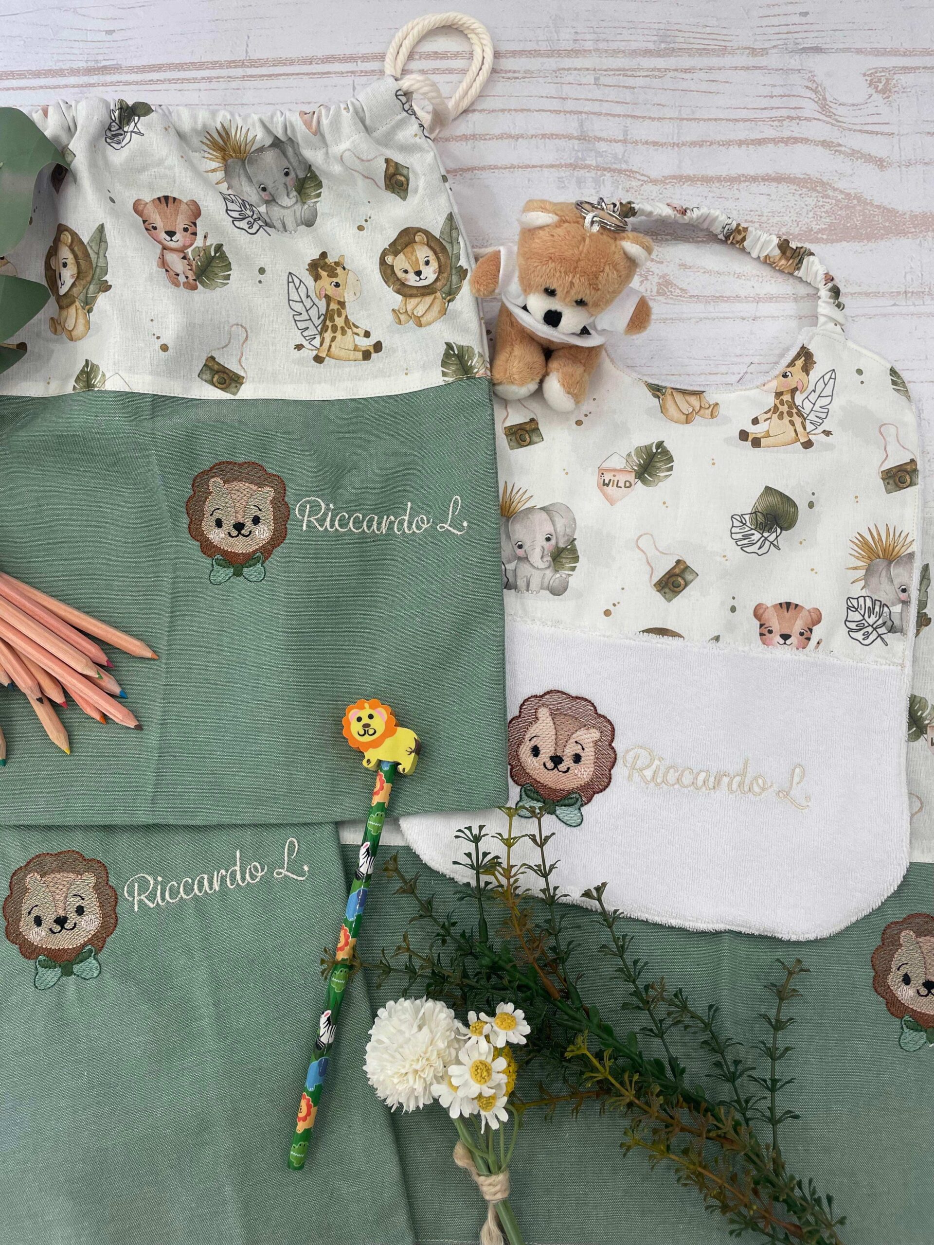 Set Asilo Ricamato – Animali della Savana