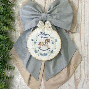 Fiocco Nascita Nuvola e Mandorla con Telaio Ricamato