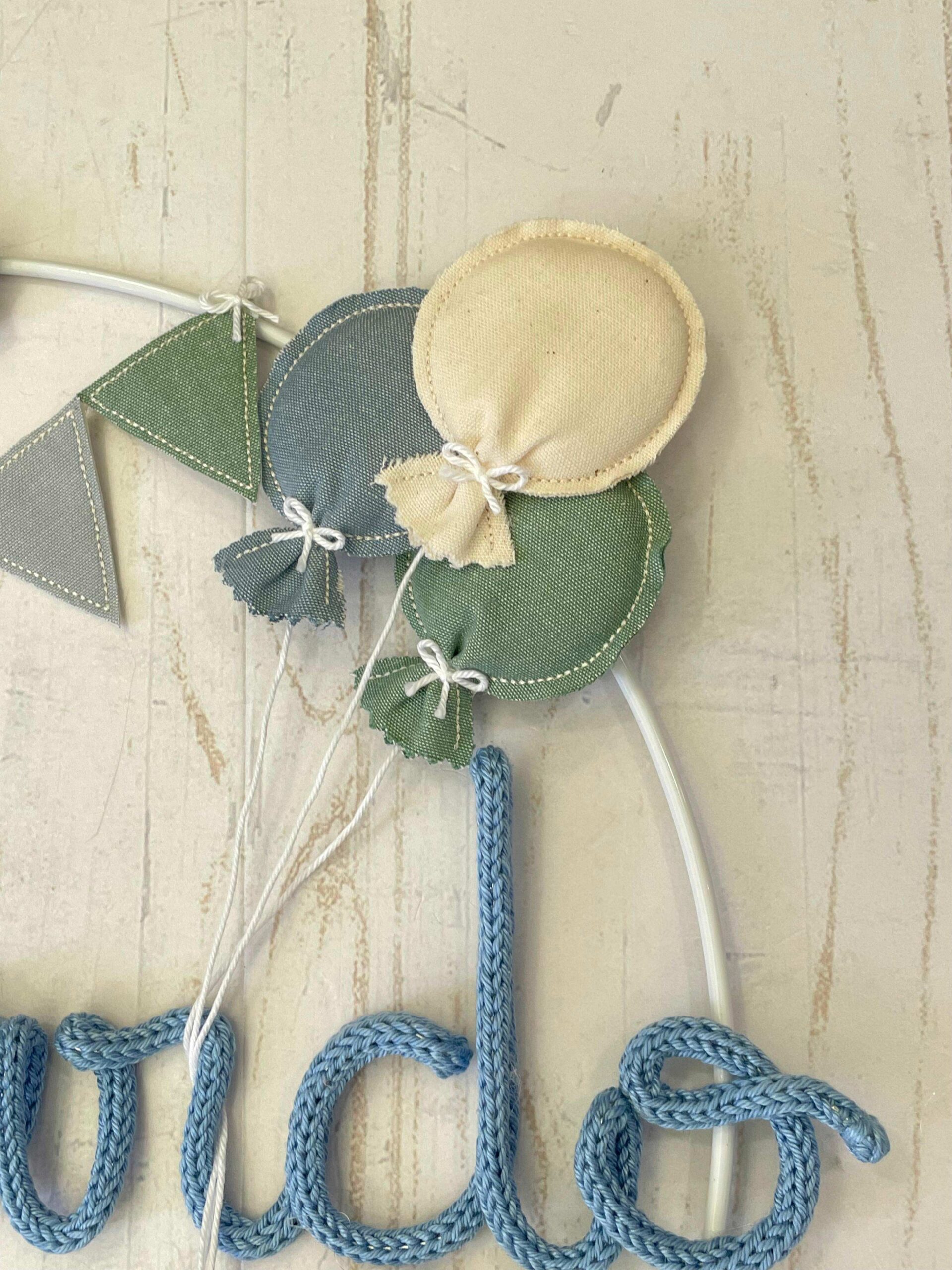 Fiocco Nascita Nuvola con Doppio Fiocco, Nome in Tricotin e Elefante in Amigurumi - immagine 6