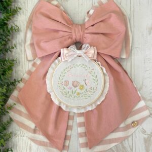 Fiocco Nascita Rosa Cipria e Pesca con Telaio Ricamato