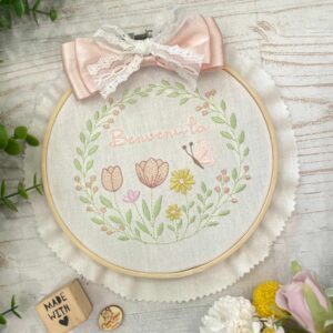 Fiocco Nascita Telaio Ricamo Floreale