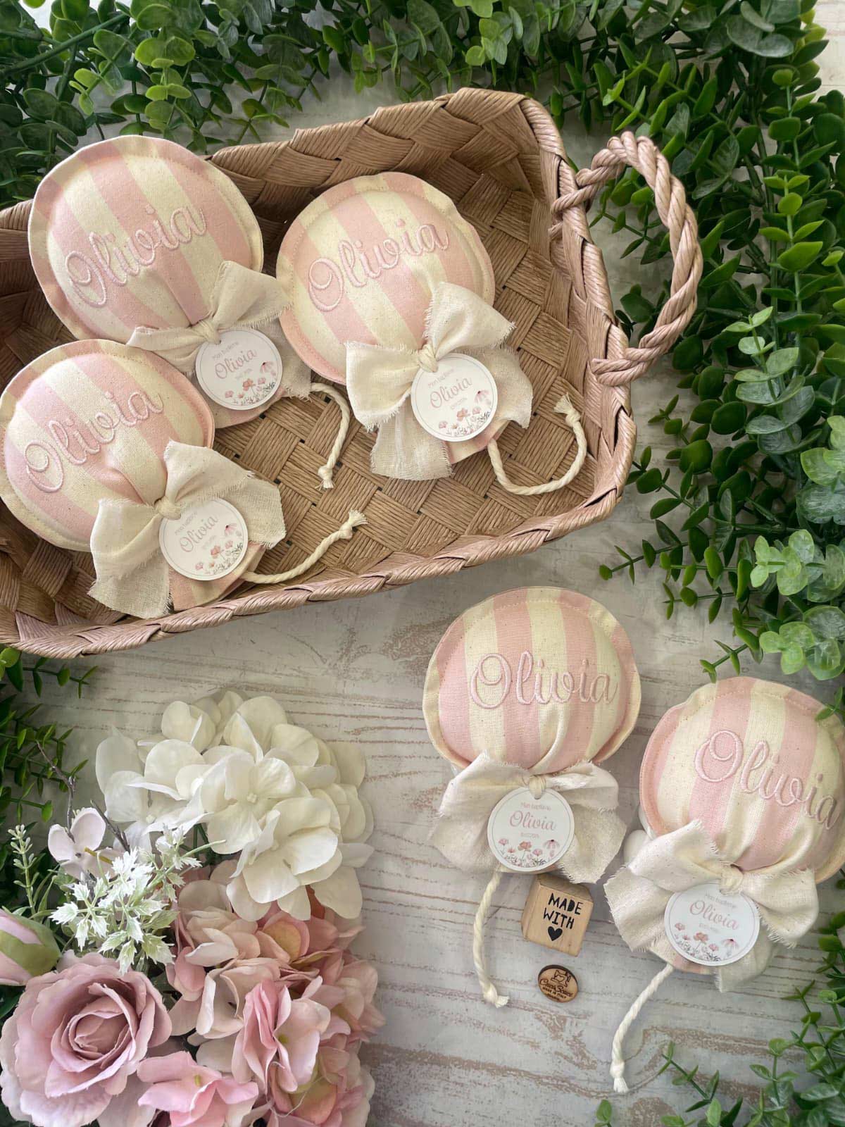 Sacchetto Sartoriale Palloncino Rosa Cipria e Panna con Tag Personalizzato
