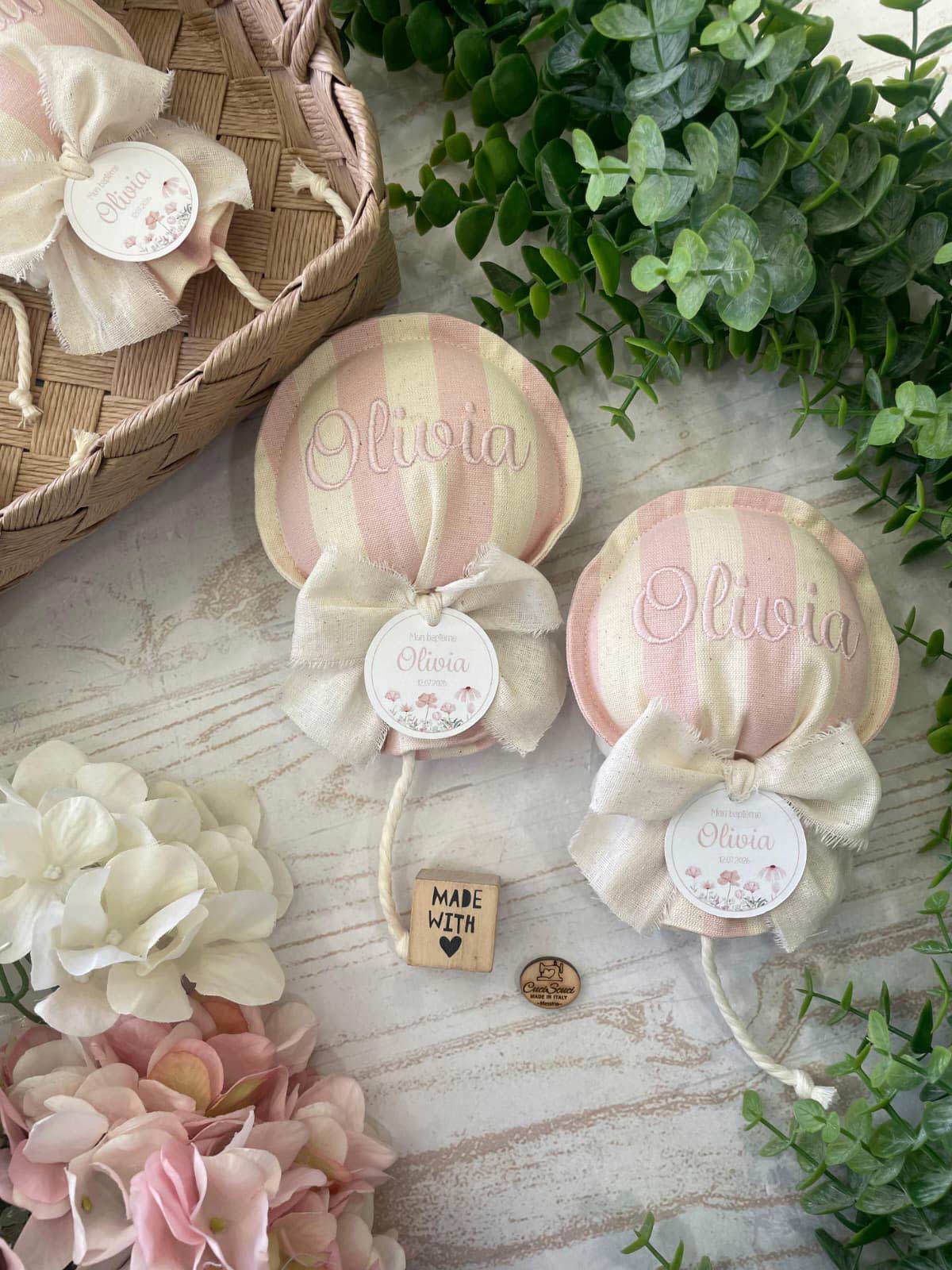 Sacchetto Sartoriale Palloncino Rosa Cipria e Panna con Tag Personalizzato - immagine 2