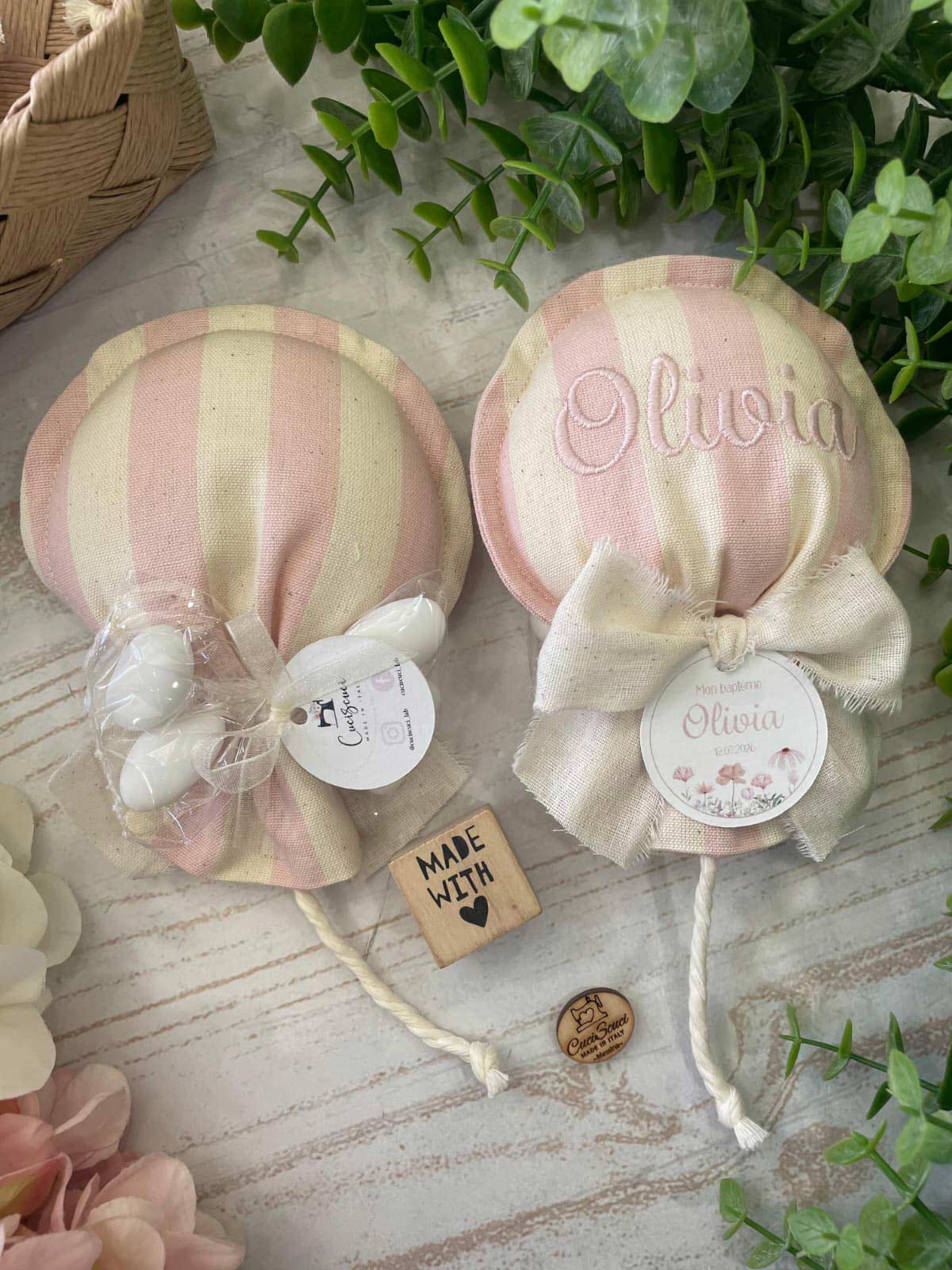 Sacchetto Sartoriale Palloncino Rosa Cipria e Panna con Tag Personalizzato - immagine 3