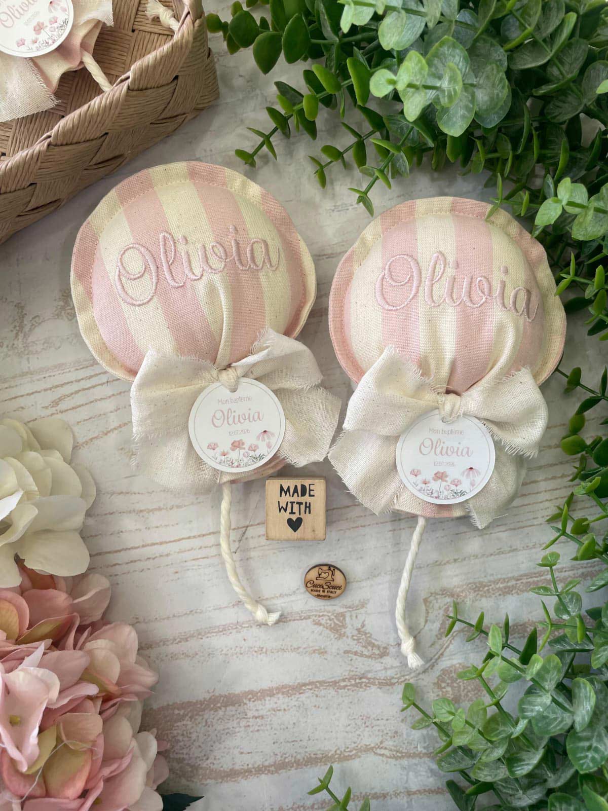 Sacchetto Sartoriale Palloncino Rosa Cipria e Panna con Tag Personalizzato - immagine 4