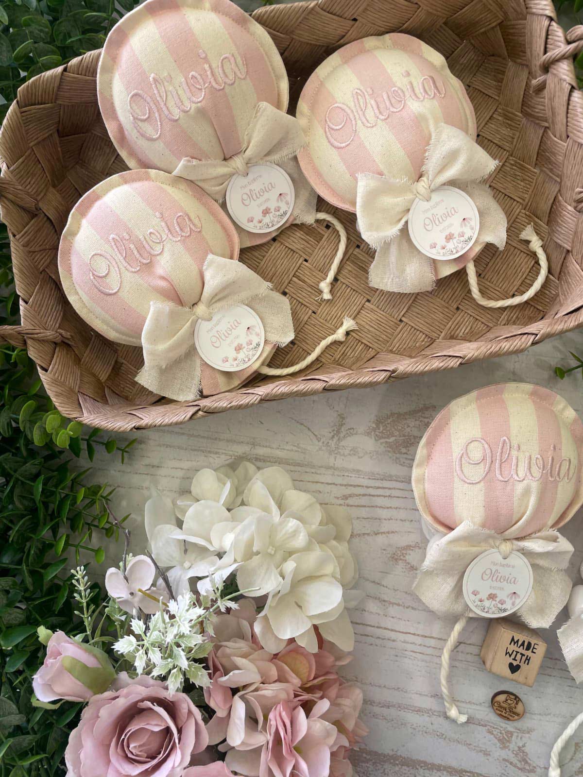 Sacchetto Sartoriale Palloncino Rosa Cipria e Panna con Tag Personalizzato - immagine 5