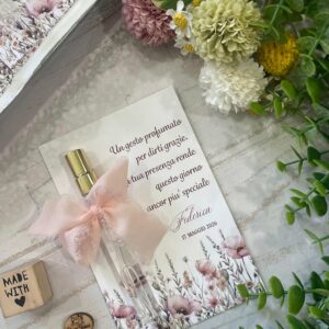 Profumo Spray con Cartoncino Tema Fiori e Frase Personalizzata