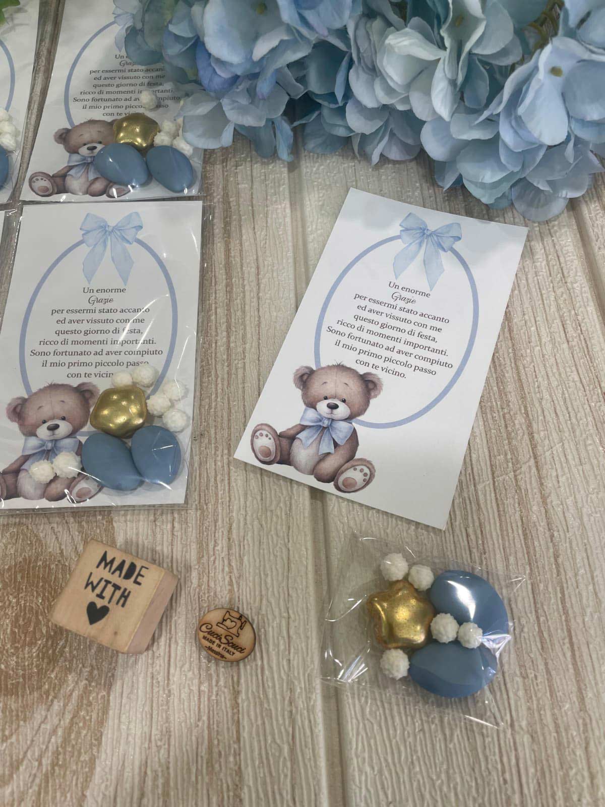 Segnaposto Portaconfetti con Orsetto e Frase Personalizzata