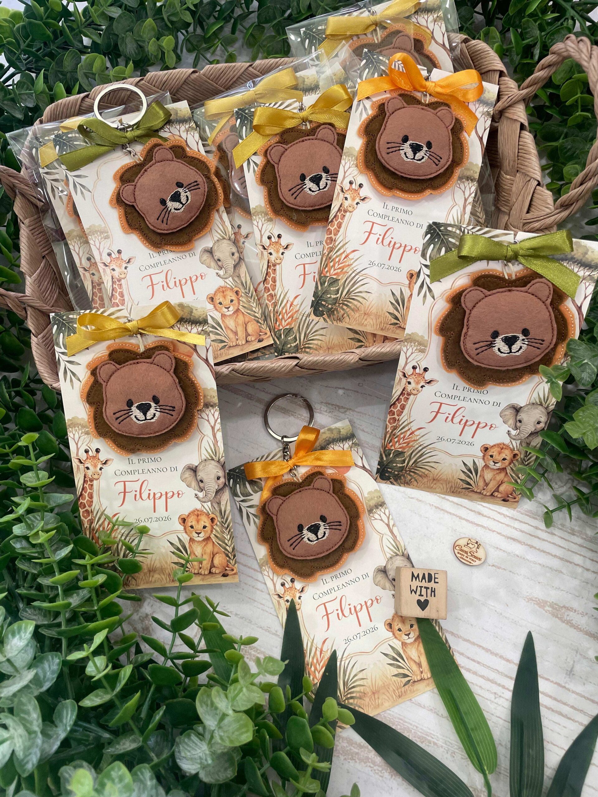 Portachiavi Leoncino in Pannolenci con Cartoncino Personalizzato