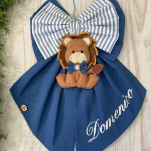Fiocco Nascita Blu con Ricamo Nome e Leone