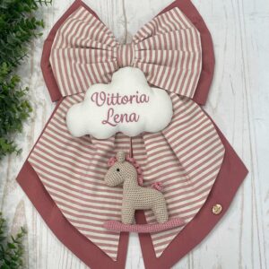 Fiocco Nascita Rosa Antico con Cavallino in Amigurumi